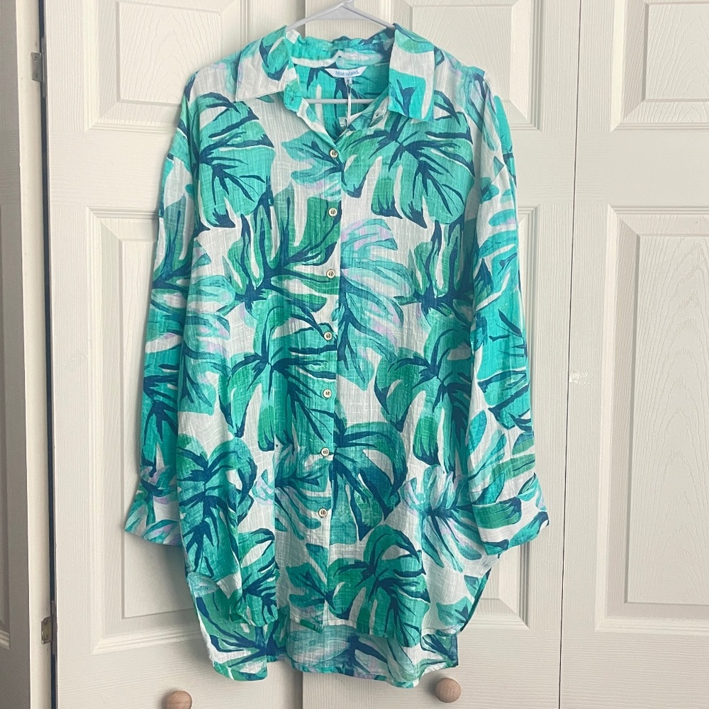 NWT Blue Island Beach women's Long Tunic tropical shirt.          #244